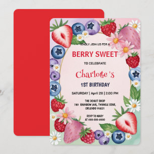 Rote Erdbeeren 1. Geburtstag Party für Kinder Einladung