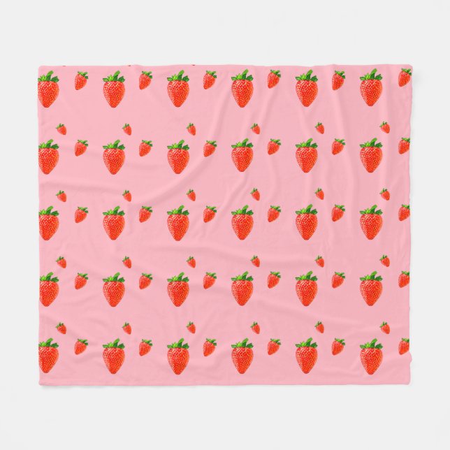 Rote Erdbeeren auf rosafarbenem Hintergrund Fleecedecke (Vorderseite (Horizontal))