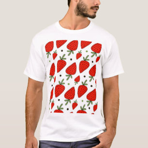 Rote Erdbeeren Cartoon Nahtloses Muster T-Shirt