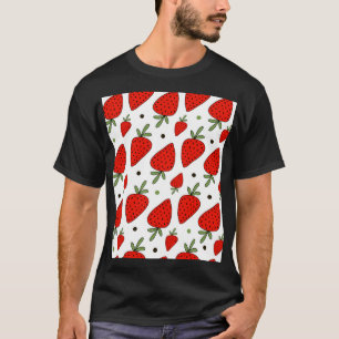 Rote Erdbeeren Cartoon Nahtloses Muster T-Shirt