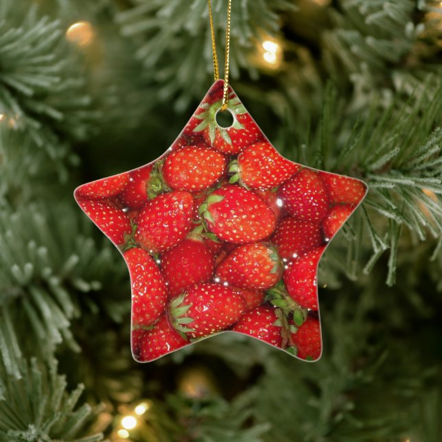 Rote Erdbeeren Foto Bildsternform Weihnachten Keramik Ornament (Baum)