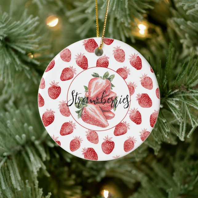 Rote Erdbeeren Frucht   Keramik Ornament (Baum)