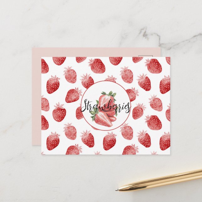 Rote Erdbeeren Frucht   Postkarte (Vorderseite/Rückseite Beispiel)