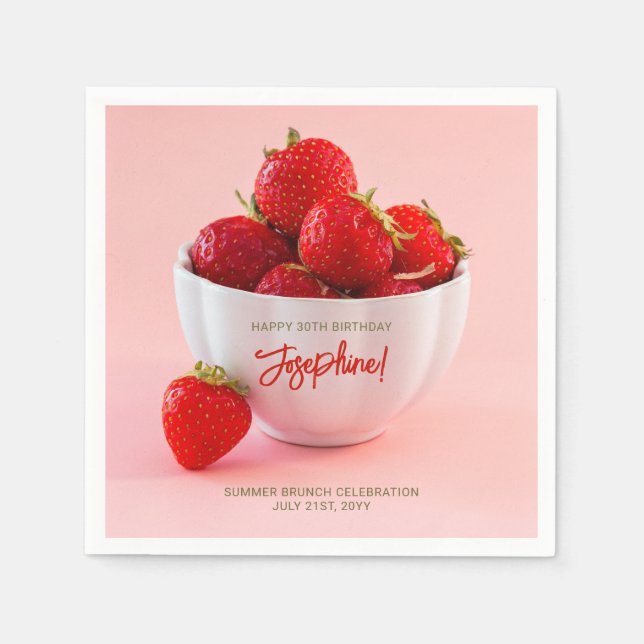 Rote Erdbeeren in einer Schüssel Sommerbrunch Gebu Serviette (Vorderseite)