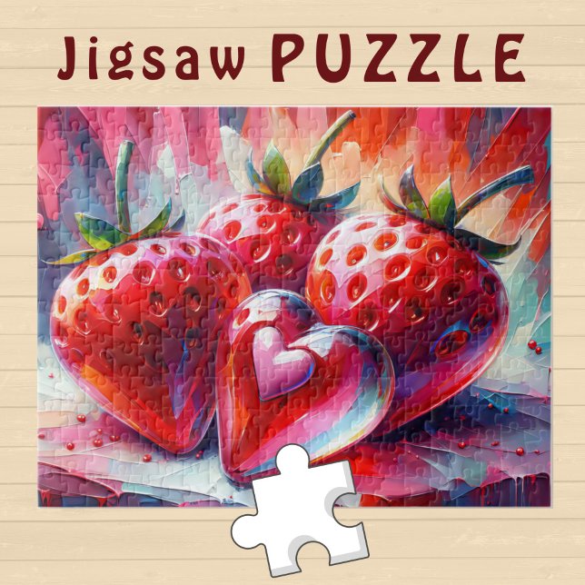 Rote Erdbeeren mit Glasherz-Malerei - Puzzle (Von Creator hochgeladen)