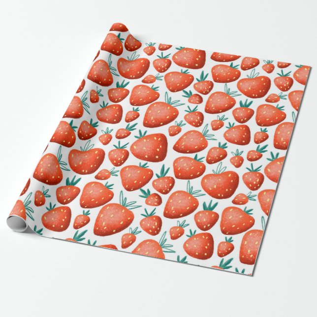 Rote Erdbeeren nahtloses Muster Geschenkpapier (Ungerollt)