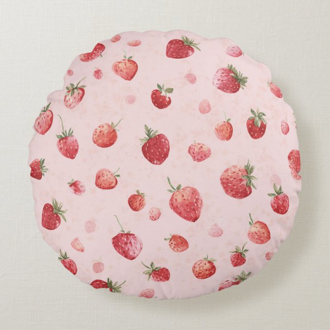 Rote Erdbeeren Rundes Kissen (Vorderseite)