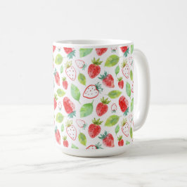 Rote Erdbeeren und grüne Blätter Kaffee Kaffeetasse
