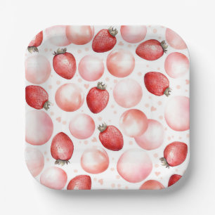 Rote Erdbeeren und rosa Balloons Elegant Niedlich Pappteller
