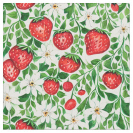 Rote Erdbeeren und weiße Blume Stoff