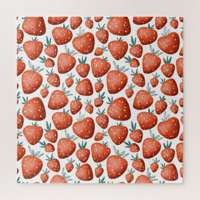 Rote Erdbeeren weißer Hintergrund Nahtlos Puzzle (Vertikal)