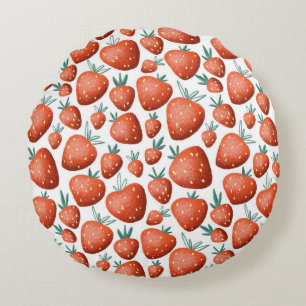 Rote Erdbeeren weißer Hintergrund Nahtlos Rundes Kissen