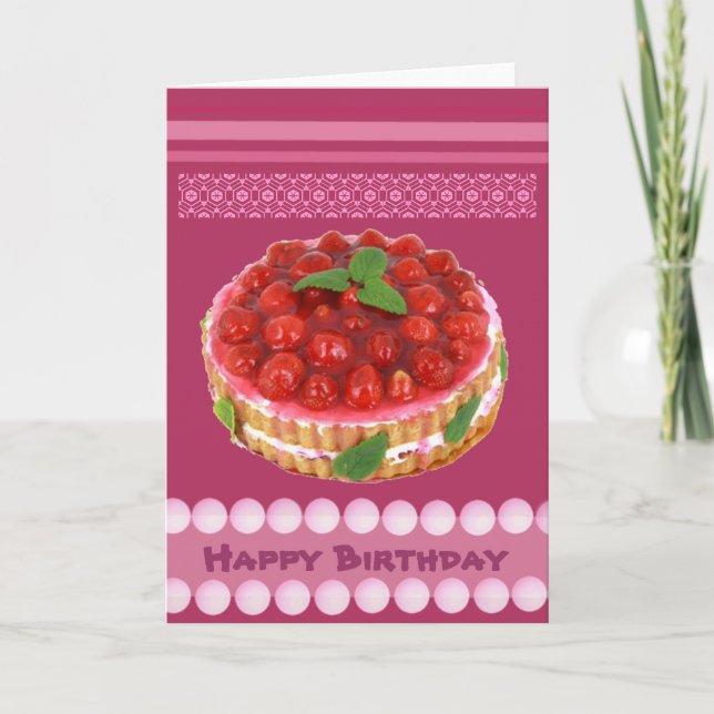 Rote Erdbeerkuchen-Geburtstagskarte Karte (Vorderseite)