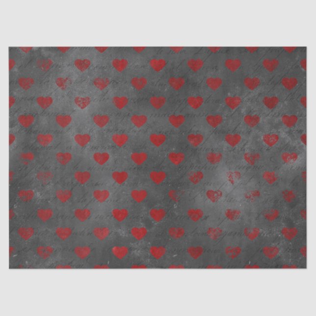 Rote erschütterte Herzen auf Gray Decoupage Seidenpapier (Vorderseite)
