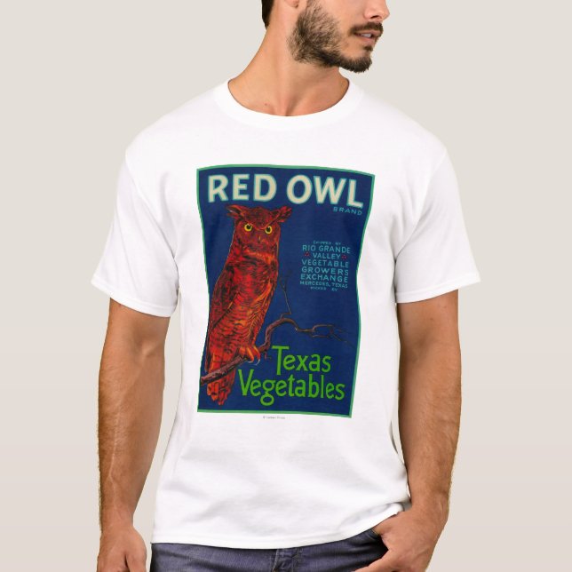 Rote Eulen-Gemüseaufkleber T-Shirt (Vorderseite)