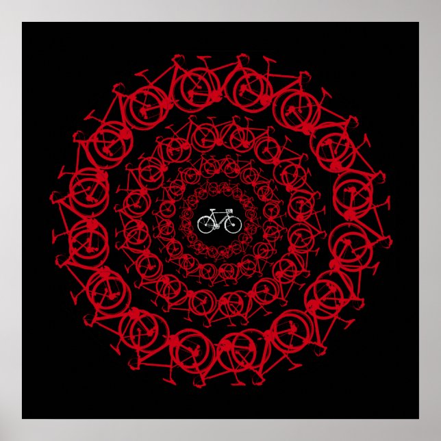 Rote Fahrräder Mandala Poster (Vorne)