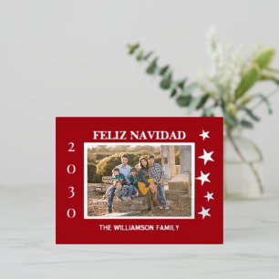 Rote Familie Foto Feliz Navidad Goldene Forelle Folien Feiertagspostkarte