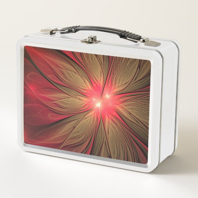 Rote fancy-fraktale Blume  Metall Brotdose (Vorderseite)