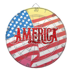 Rote Farbe AMERIKA Vintage Grunge Text USA-Flagge Dartscheibe