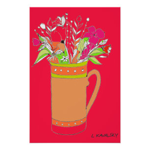 Rote, farbige Blume in einem Tasse Poster
