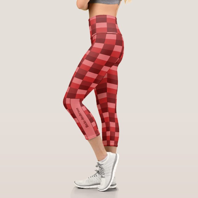 Rote Farbschattierungen Blöcke Capri Leggings (Links)