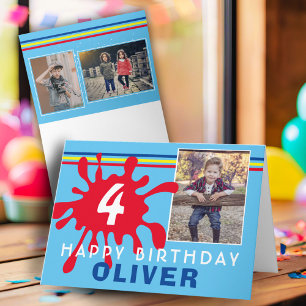 Rote Farbspritzer 3 Foto Geburtstagskarte für Kind Karte