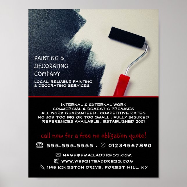 Rote Farbwalze, Maler und Dekoratorwerbung Poster (Vorne)