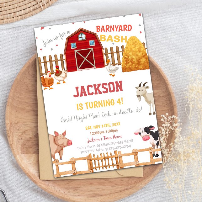 Rote Farm Einladungen zum Geburtstag (Red Farm Birthday Invitations)