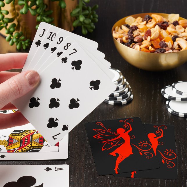 Rote Fee Silhouette Elegante geflügelte Fantasie Spielkarten (Von Creator hochgeladen)