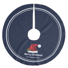 Rote festliche Weihnachtsmannmütze auf Blau mit be Polyester Weihnachtsbaumdecke