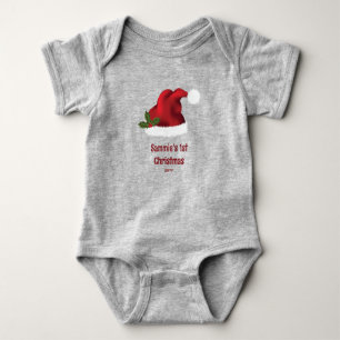 Rote festliche Weihnachtsmannmütze mit Holly - Ers Baby Strampler