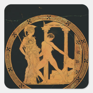 Rote Figur mit Athena, Theseus Quadratischer Aufkleber