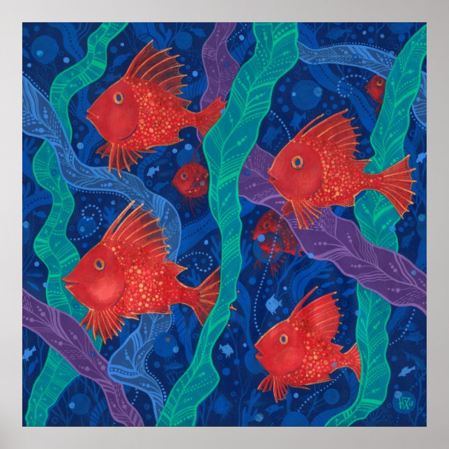 Rote Fische, Meerwassertiere Unterwasser Art Poster (Vorne)