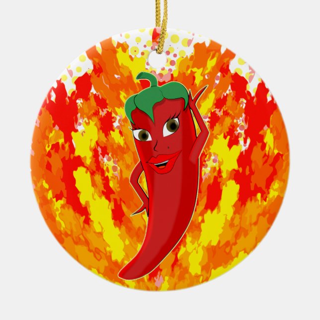 Rote Flammen mit Hot Pepper-Flammen Keramik Ornament (Vorne)