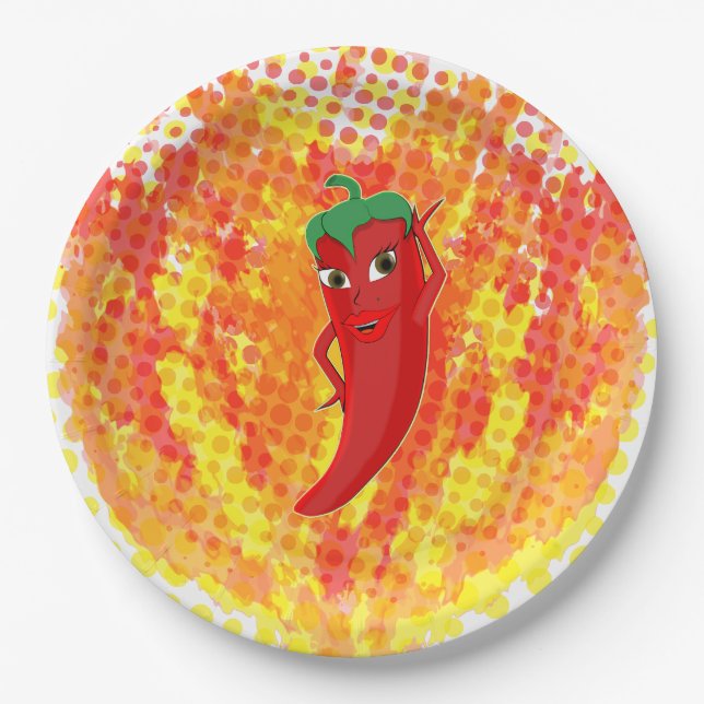 Rote Flammen mit Hot Pepper-Flammen Pappteller (Vorderseite)