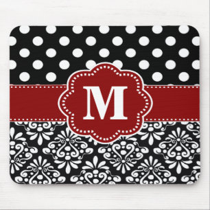 Rote Fleck-Damast-Monogramm-Mausunterlage Mousepad