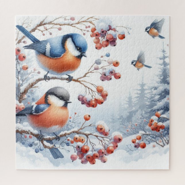 Rote Flecken auf einem Vogelbaum im Wald Puzzle (Vertikal)