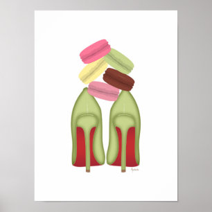 Rote Flecken Stilettos Schuhe, High Heels & Macaro Poster