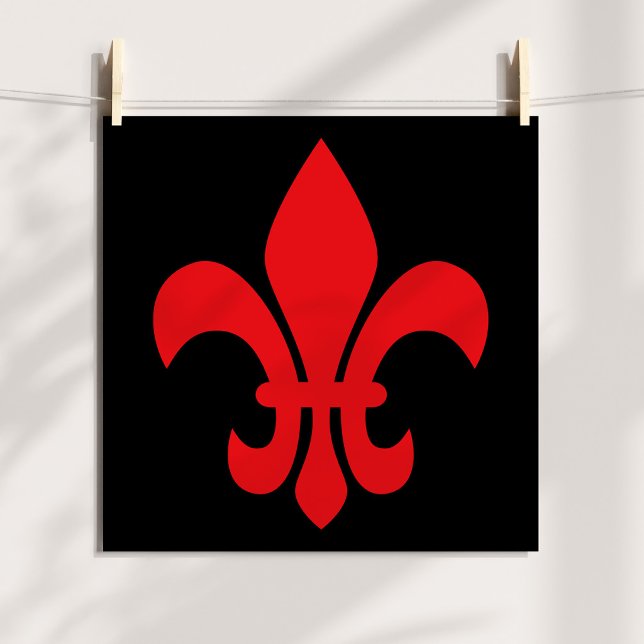 Rote Fleur de Lys Poster (Red Fleur de Lys on Black Poster)