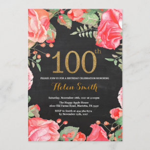 Rote Flora 100. Geburtstag Einladung Gold Glitzer