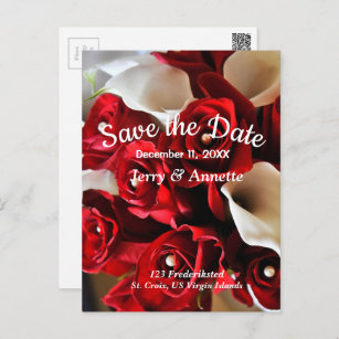 Rote Flora Elegante Blume Save the Date Hochzeit Postkarte