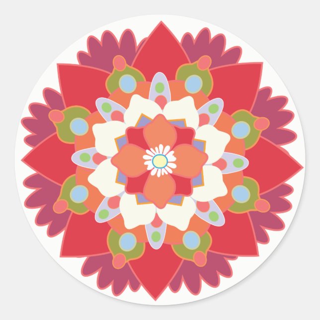 Rote Flora Lotus Mandala Blume Sticker (Vorderseite)