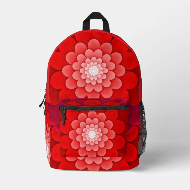 Rote Flora Mandala-58566 Bedruckter Rucksack (Vorderseite)