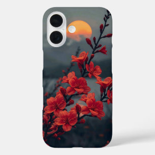 Rote Floral Mond Handyhülle Elegante rote Blüten iPhone 16 Hülle