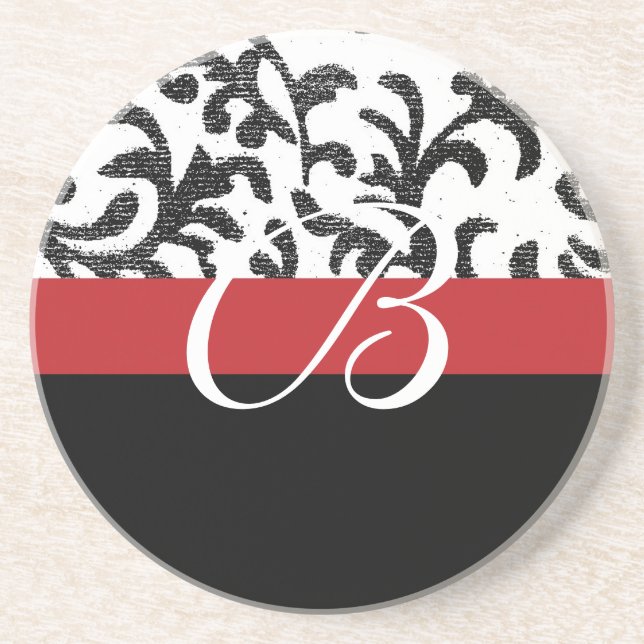 Rote Floral Monogramm Untersetzer (Vorne)