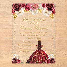 Rote Floral Princess Quinceañera Acryleinladungen