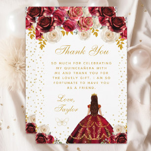 Rote Floral Princess Quinceañera Dankeskarte