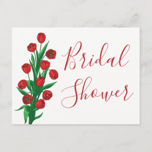 Rote florale Brautdusche Tulpen Blumen Hochzeit Einladungspostkarte