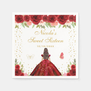 Rote florale Brautjungfer mit braunen Haaren Sweet Serviette