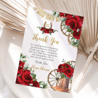 Rote Florale Charro-Stiefel Quinceañera Dankeskart